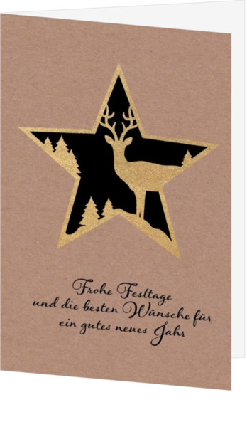 Weihnachtskarte - Goldener Stern mit Rentier