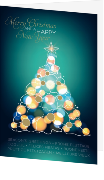 Weihnachtskarte - Bokeh mit Weihnachtsbaumkontur