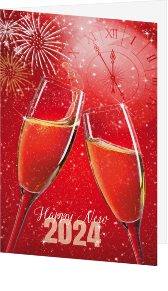 Weihnachtskarte - Champagner auf Rot