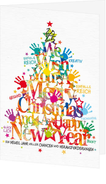 Weihnachtskarte - Weihnachtsbaum Text und Hände