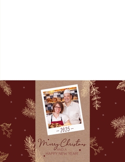 Weihnachtskarte   Goldene Weihnachtszweige auf Bordeaux Red Rückseite/Vorderseite