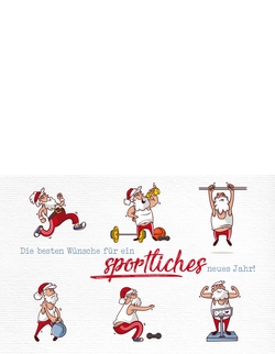 Weihnachtskarte   Sportlicher Weihnachtsmann Rückseite/Vorderseite