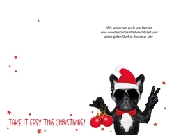 Weihnachtskarte   Hund mit Weihnachtsmütze Innenseite
