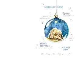 Weihnachtskarte   Weihnachtskugel mit religiöser Szene Rückseite/Vorderseite