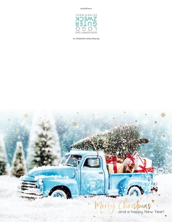 Weihnachtskarte   Pickup im Schnee Rückseite/Vorderseite
