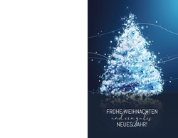 Weihnachtskarte   Funkelnder blauer Weihnachtsbaum Rückseite/Vorderseite
